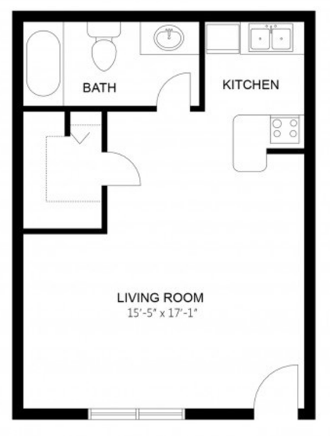 Floor plan for studio, 1 bath, 404 sqft